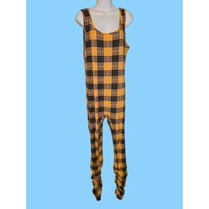 Urban Rose Size XL Women's Stretch Sleeveless Black Orange Plaid Jumpsuit